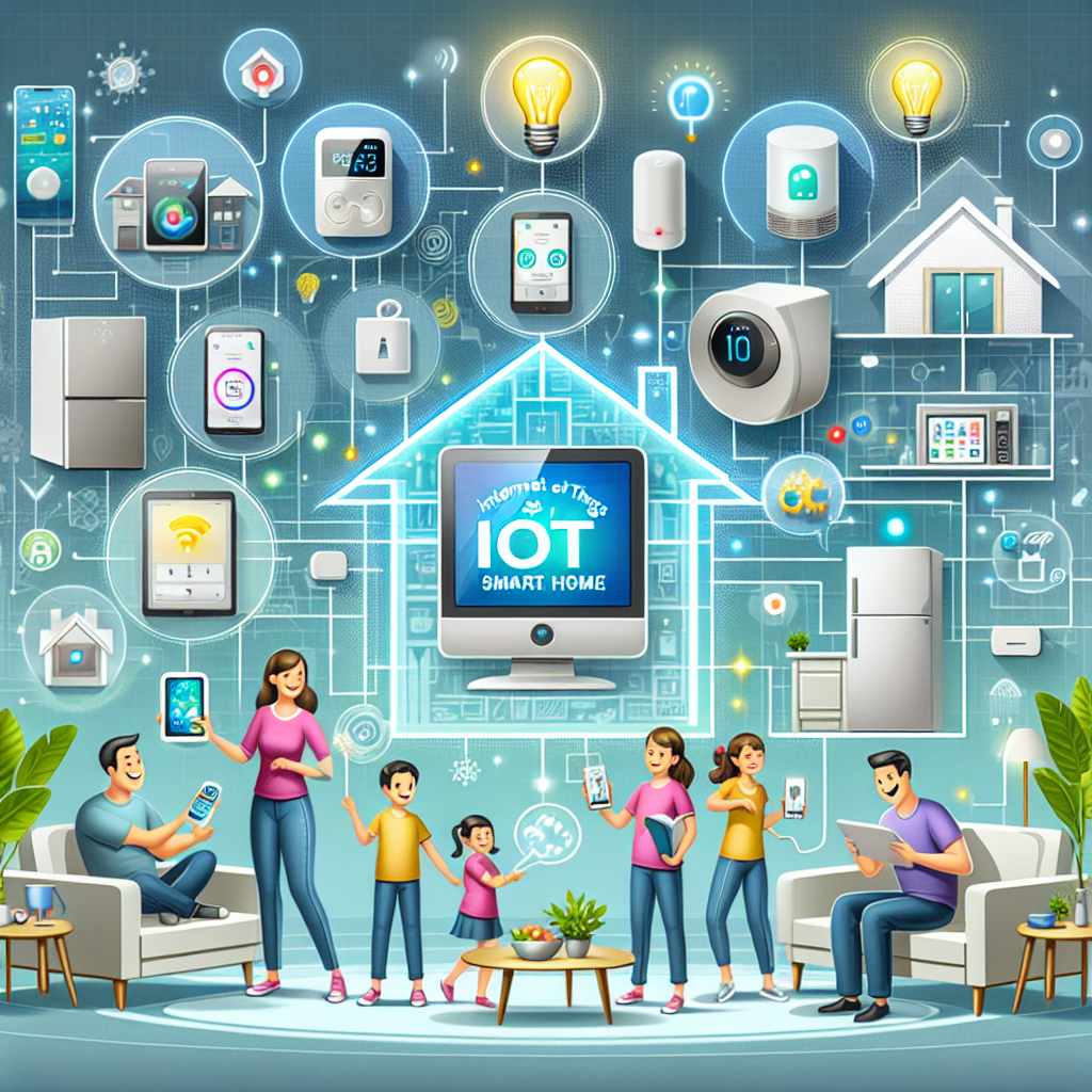 "Smart home technology integration showcasing IoT devices like smart speakers, lighting, and security systems, illustrating the transformation of daily living in the digital era."